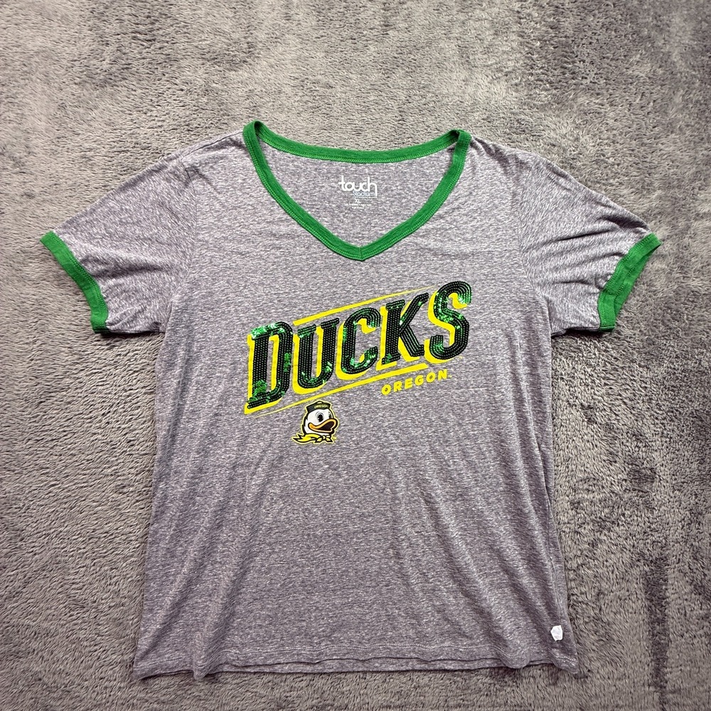Touch Stadium Alyssa Milano Oregon Ducks Womens Tee Shirt XL Ringer Retro